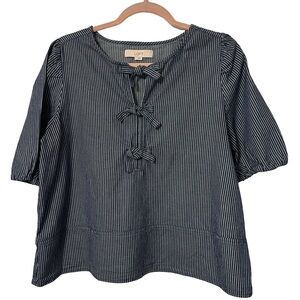 LOFT Chambray Striped Top with Front Bows